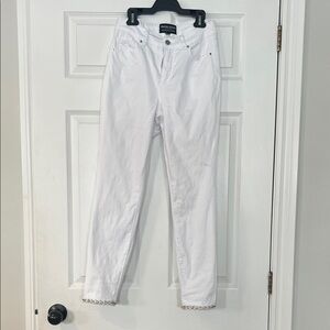 Frank Lyman Design White Skinny Jeans with Beaded Hem